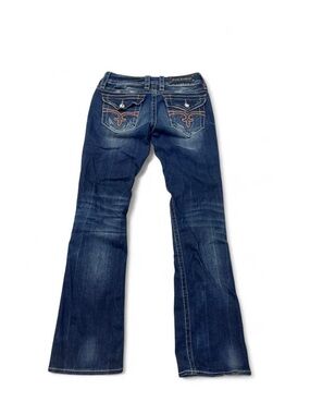 Rock revival Y2K embroidered bootcut flare dark wash jeans fleur-de-lis 30 women